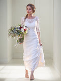 Sheath/Column Lace Bateau 1/2 Sleeves Sweep/Brush Train Wedding Dresses Bridal Gowns