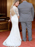 Sheath/Column Lace Bateau 1/2 Sleeves Sweep/Brush Train Wedding Dresses Bridal Gowns