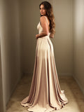 Vestido de dama de honor de jersey con volantes, corte A/princesa, sin mangas, escote en V, cola larga y corte en A, ideal para invitadas de boda.