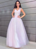 Vestido de noche de graduación con corte A/princesa, escote en V, sin mangas, apliques de tul, largo hasta el suelo