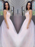 Vestido de noche de graduación con corte A/princesa, escote en V, sin mangas, apliques de tul, largo hasta el suelo