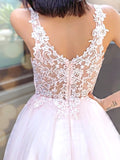 Vestido de noche de graduación con corte A/princesa, escote en V, sin mangas, apliques de tul, largo hasta el suelo