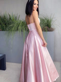 Vestido de noche de graduación con corte A/princesa, escote en V, satén fruncido, sin mangas y largo hasta el suelo