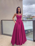 Vestido de noche de graduación con corte A/princesa, apliques, tirantes finos, satén, sin mangas, largo hasta el suelo