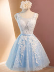 Vestidos de cóctel de fiesta cortos/mini sin mangas con apliques de tul y corte princesa