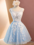 Vestidos de cóctel de fiesta cortos/mini sin mangas con apliques de tul y corte princesa