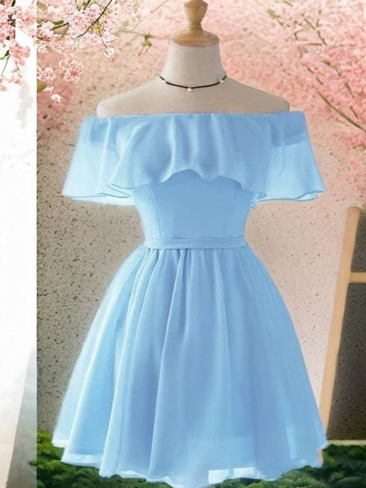 A-Line/Princess Chiffon Ruffles Off-the-Shoulder Sleeveless Short/Mini Homecoming Dresses