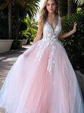 A-Linie/Princess-Linie V-Ausschnitt Tüll Applikationen Ärmellos Bodenlang Kleider Ballkleid Abendkleid