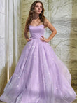 A-Line/Princess Square Tulle Sleeveless Ruffles Floor-Length Evening Dresses Prom Dress