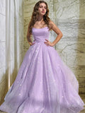A-Line/Princess Square Tulle Sleeveless Ruffles Floor-Length Evening Dresses Prom Dress