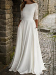A-Linie/Princess-Linie Stretch-Krepp Rüschen U-Ausschnitt 3/4-Ärmel Bodenlang Brautkleider
