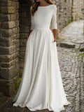 A-Linie/Princess-Linie Stretch-Krepp Rüschen U-Ausschnitt 3/4-Ärmel Bodenlang Brautkleider