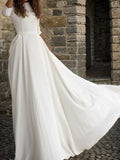 A-Linie/Princess-Linie Stretch-Krepp Rüschen U-Ausschnitt 3/4-Ärmel Bodenlang Brautkleider