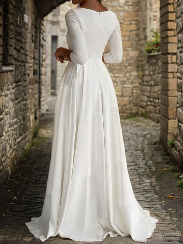 A-Linie/Princess-Linie Stretch-Krepp Rüschen U-Ausschnitt 3/4-Ärmel Bodenlang Brautkleider