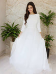 A-Line/Princess Tulle Ruffles Scoop Long Sleeves Floor-Length Wedding Dresses Bridal Gowns