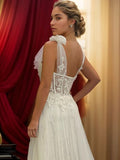 A-Line/Princess Tulle Applique Sleeveless Straps Sweep/Brush Train Wedding Dresses Bridal Gowns
