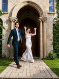 Sheath/Column Silk like Satin Ruched Square Sleeveless Court Train Wedding Dresses Bridal Gowns