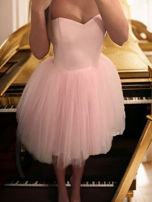 Vestido de fiesta de graduación, corte A/princesa, de tul, con volantes, escote corazón, sin mangas, corto/mini, para regreso a casa