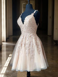A-Linie/Princess-Linie Tüll Applikationen V-Ausschnitt Ärmellos Kurz/Mini Homecoming Kleider Ball Cocktailkleid