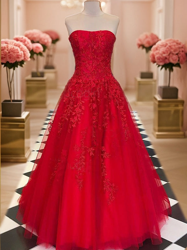 A-Linie/Princess-Linie Tüll Applikationen Trägerlos Ärmellos Bodenlang Kleider Ballkleid