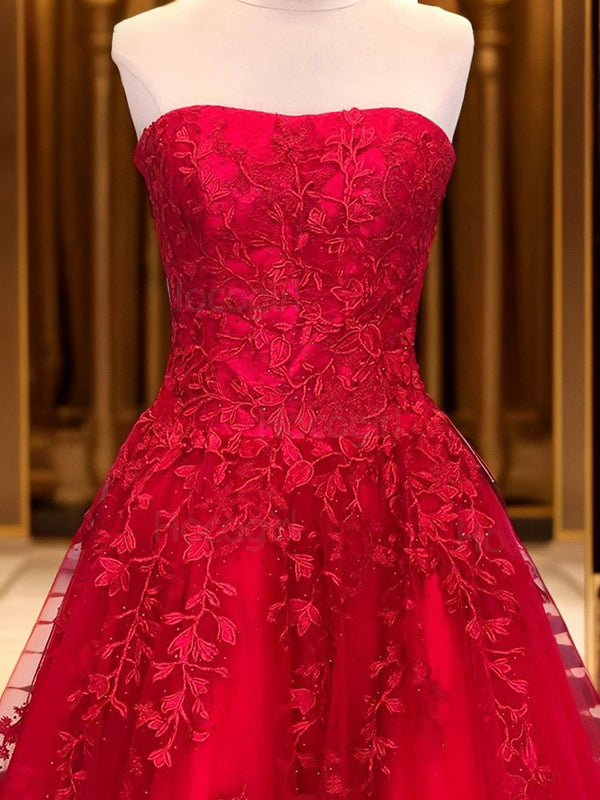 A-Linie/Princess-Linie Tüll Applikationen Trägerlos Ärmellos Bodenlang Kleider Ballkleid