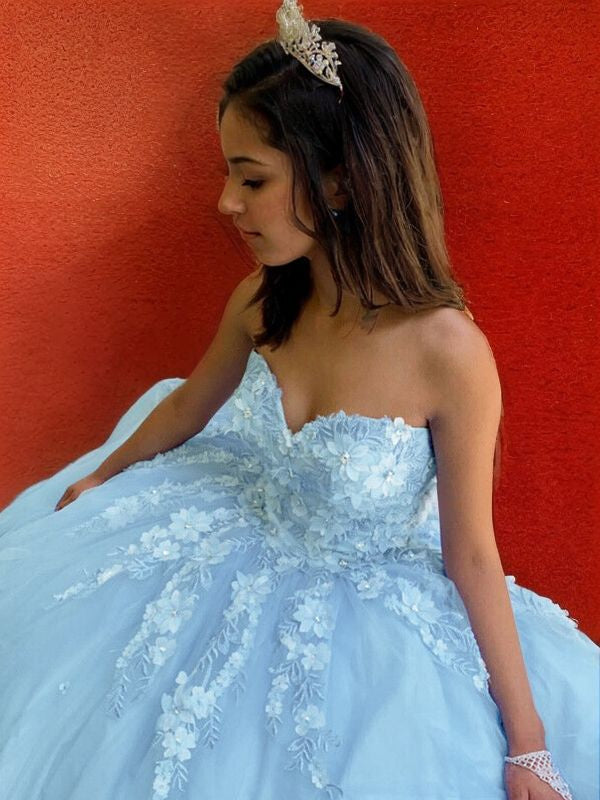 Vestido de fiesta de tul con apliques de corazón, sin mangas, con cola larga, para fiesta de quinceañera