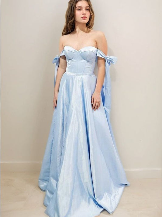 A-Line/Princess Satin Ruffles Sweetheart Sleeveless Sweep/Brush Train Dresses Prom Evening Dress