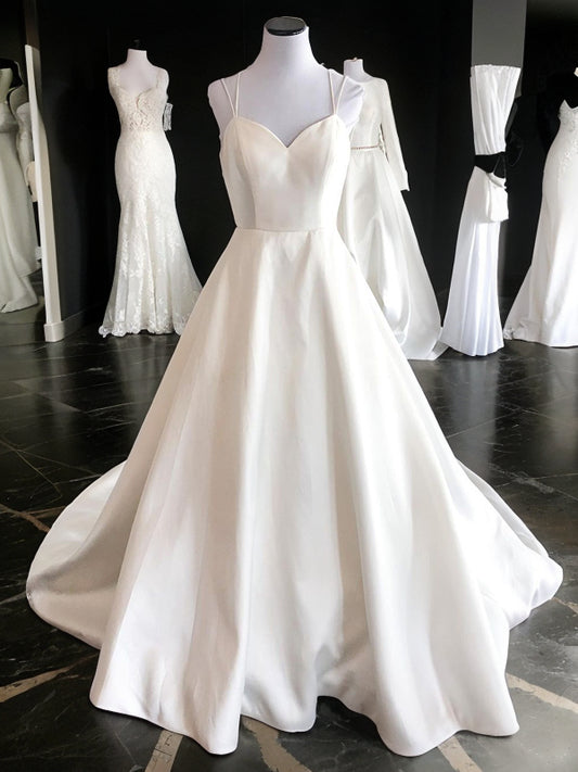 A-Line/Princess Satin Ruffles Sweetheart Sleeveless Sweep/Brush Train Wedding Dresses Bridal Gowns