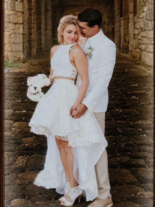 A-Line/Princess Lace Ruffles Scoop Sleeveless Asymmetrical Wedding Dresses Bridal Gowns