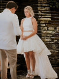 A-Line/Princess Lace Ruffles Scoop Sleeveless Asymmetrical Wedding Dresses Bridal Gowns