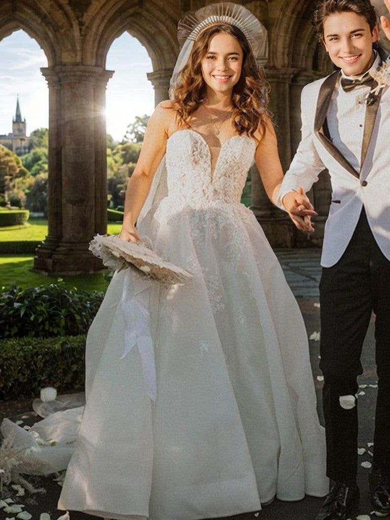 A-Line/Princess Lace Applique Sweetheart Sleeveless Sweep/Brush Train Wedding Dresses Bridal Gowns