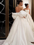 A-Line/Princess Satin Bowknot Sweetheart Sleeveless Sweep/Brush Train Wedding Dresses Bridal Gowns