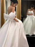 A-Line/Princess Satin Bowknot Sweetheart Sleeveless Sweep/Brush Train Wedding Dresses Bridal Gowns