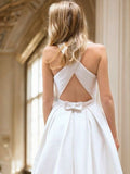 A-Line/Princess Satin Ruffles Scoop Sleeveless Sweep/Brush Train Wedding Dresses Bridal Gowns