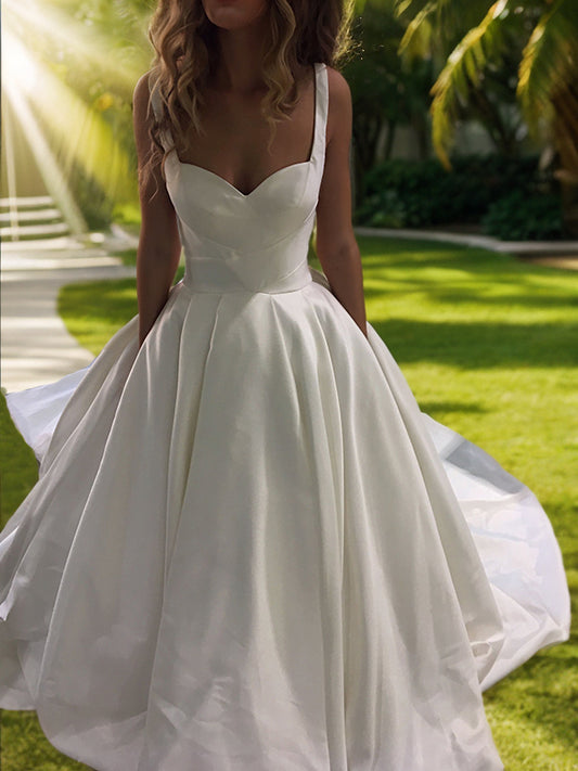 Ball Gown Satin Ruffles Sweetheart Sleeveless Sweep/Brush Train Wedding Dresses Bridal Gowns