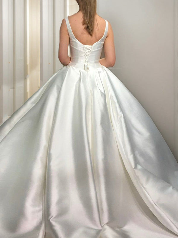 Ball Gown Satin Ruffles Sweetheart Sleeveless Sweep/Brush Train Wedding Dresses Bridal Gowns