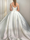 Ball Gown Satin Ruffles Sweetheart Sleeveless Sweep/Brush Train Wedding Dresses Bridal Gowns