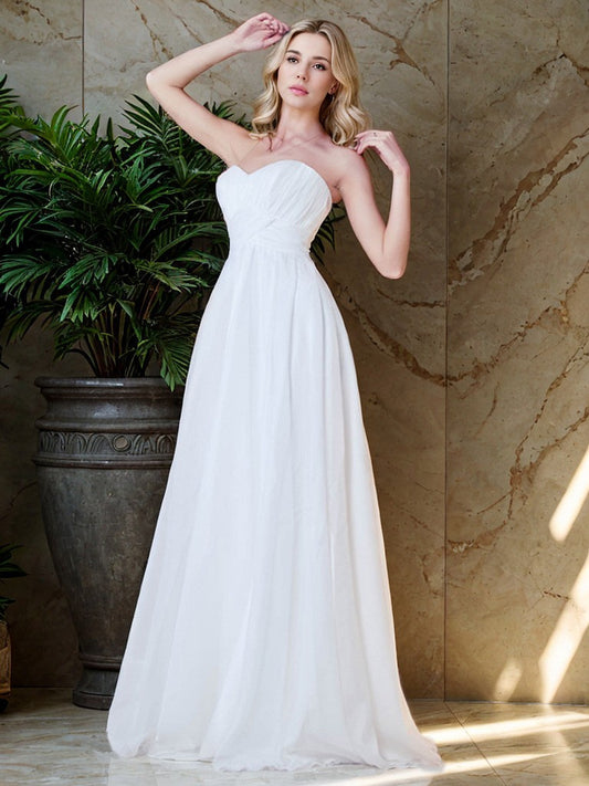 A-Line/Princess Chiffon Ruffles Sweetheart Sleeveless Floor-Length Wedding Dresses Bridal Gowns