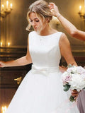 A-Line/Princess Tulle Bowknot Scoop Sleeveless Sweep/Brush Train Wedding Dresses Bridal Gowns