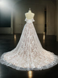 A-Line/Princess Lace Ruffles Sweetheart Sleeveless Sweep/Brush Train Wedding Dresses Bridal Gowns