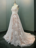 A-Line/Princess Lace Ruffles Sweetheart Sleeveless Sweep/Brush Train Wedding Dresses Bridal Gowns