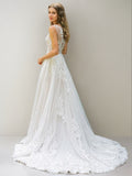 A-Line/Princess Lace Applique Scoop Sleeveless Sweep/Brush Train Wedding Dresses Bridal Gowns