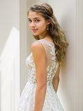 A-Line/Princess Lace Applique Scoop Sleeveless Sweep/Brush Train Wedding Dresses Bridal Gowns