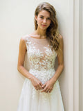 A-Line/Princess Lace Applique Scoop Sleeveless Sweep/Brush Train Wedding Dresses Bridal Gowns