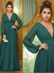 Vestido de dama de honor de corte A/princesa, de gasa, con volantes, escote en V, mangas largas y cola larga, vestido para madre de la novia