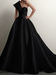 A-Linie/Princess-Linie Satin Rüschen One-Shoulder-Träger Ärmellos Sweep/Pinsel zug Kleider Abiballkleid