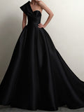 A-Linie/Princess-Linie Satin Rüschen One-Shoulder-Träger Ärmellos Sweep/Pinsel zug Kleider Abiballkleid
