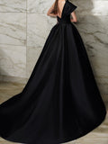 A-Linie/Princess-Linie Satin Rüschen One-Shoulder-Träger Ärmellos Sweep/Pinsel zug Kleider Abiballkleid