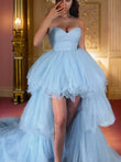A-Line/Princess Tulle Layers Sweetheart Sleeveless Sweep/Brush Train Dresses Prom Dress