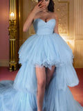 A-Line/Princess Tulle Layers Sweetheart Sleeveless Sweep/Brush Train Dresses Prom Dress